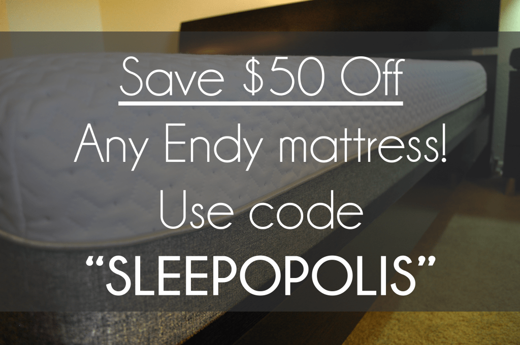 使用代码“SLEEPOPOLIS”可以在任何Endy床垫订单上节省50美元
