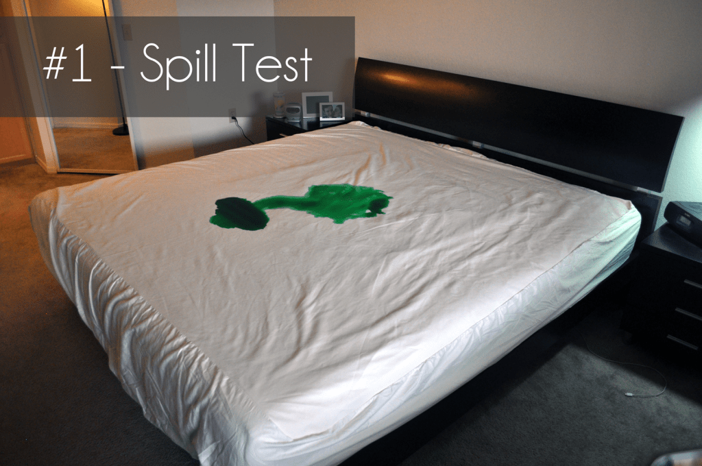 #1 -溢出测试-将16盎司液体倒在床垫上，让其放置2分钟