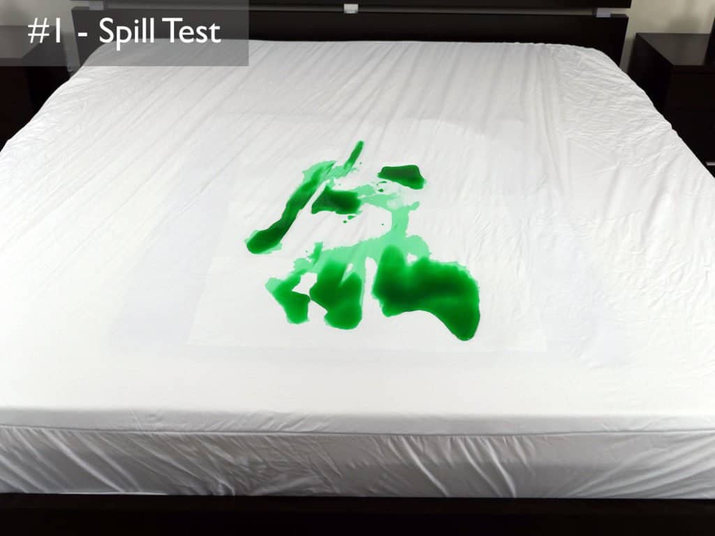 溢出测试#1 -染色水倒在Sleep Tite包装盒保护器上，静置2分钟